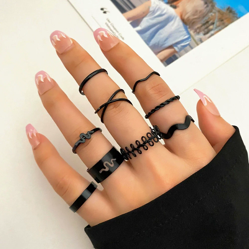 Ring Set Geometric Spiral Cross Alloy Electroplating Style Simple Unisex - Image 31