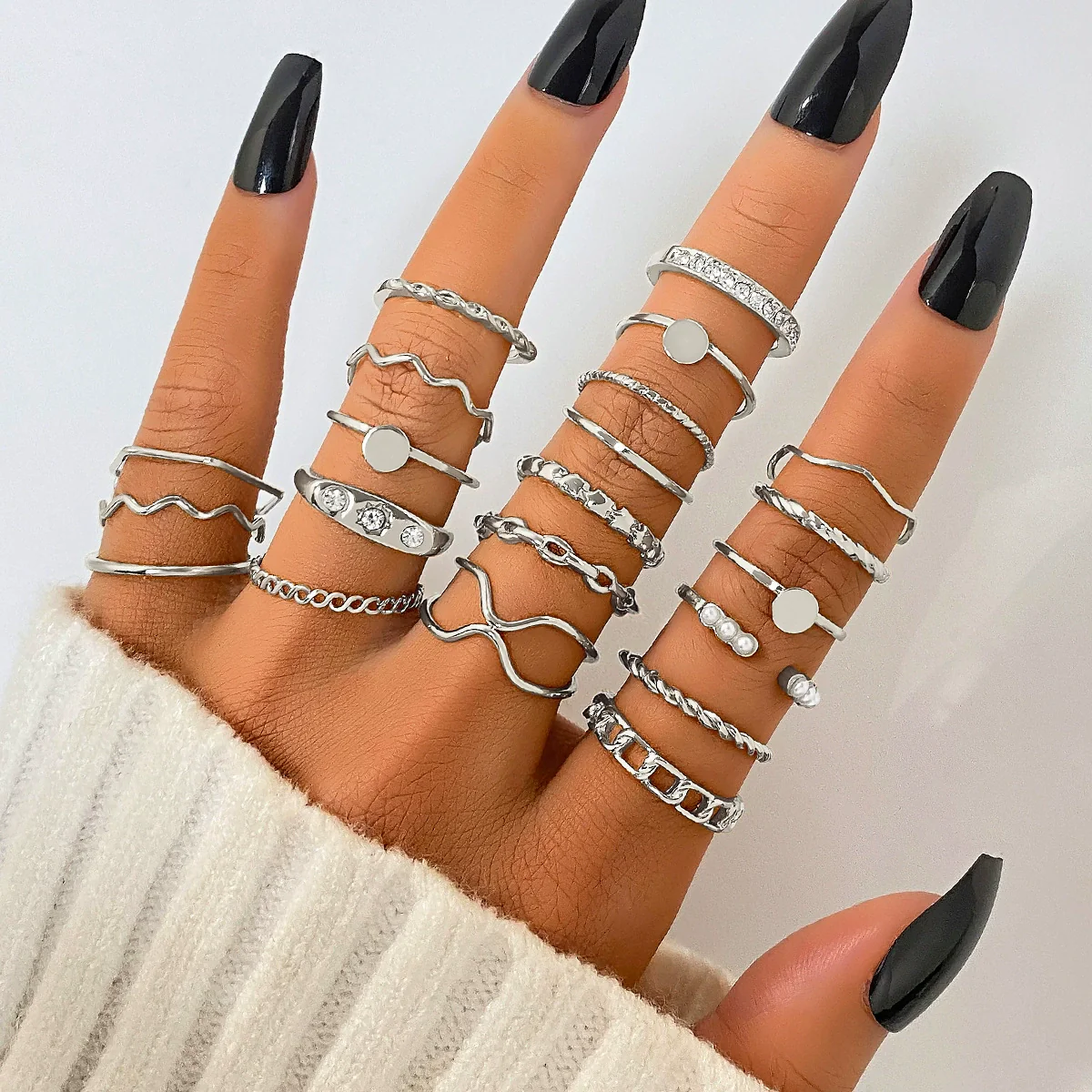 Ring Set Geometric Spiral Cross Alloy Electroplating Style Simple Unisex - Image 8