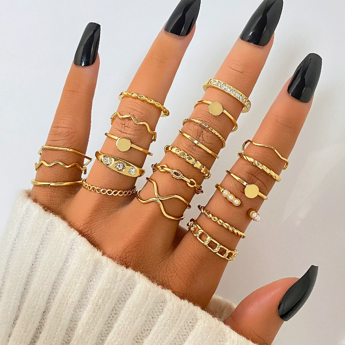 Ring Set Geometric Spiral Cross Alloy Electroplating Style Simple Unisex - Image 9