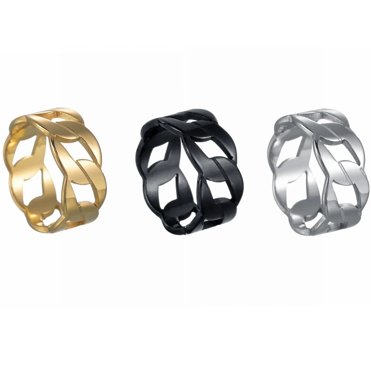 Ring Stainless Steel Chain Shape Geometric Punk Style Electroplated Unisex