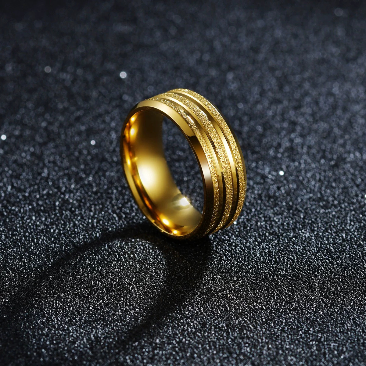 Ring Stainless Steel Goldplated Geometric Frosted Light Luxury Jewelry - Image 2