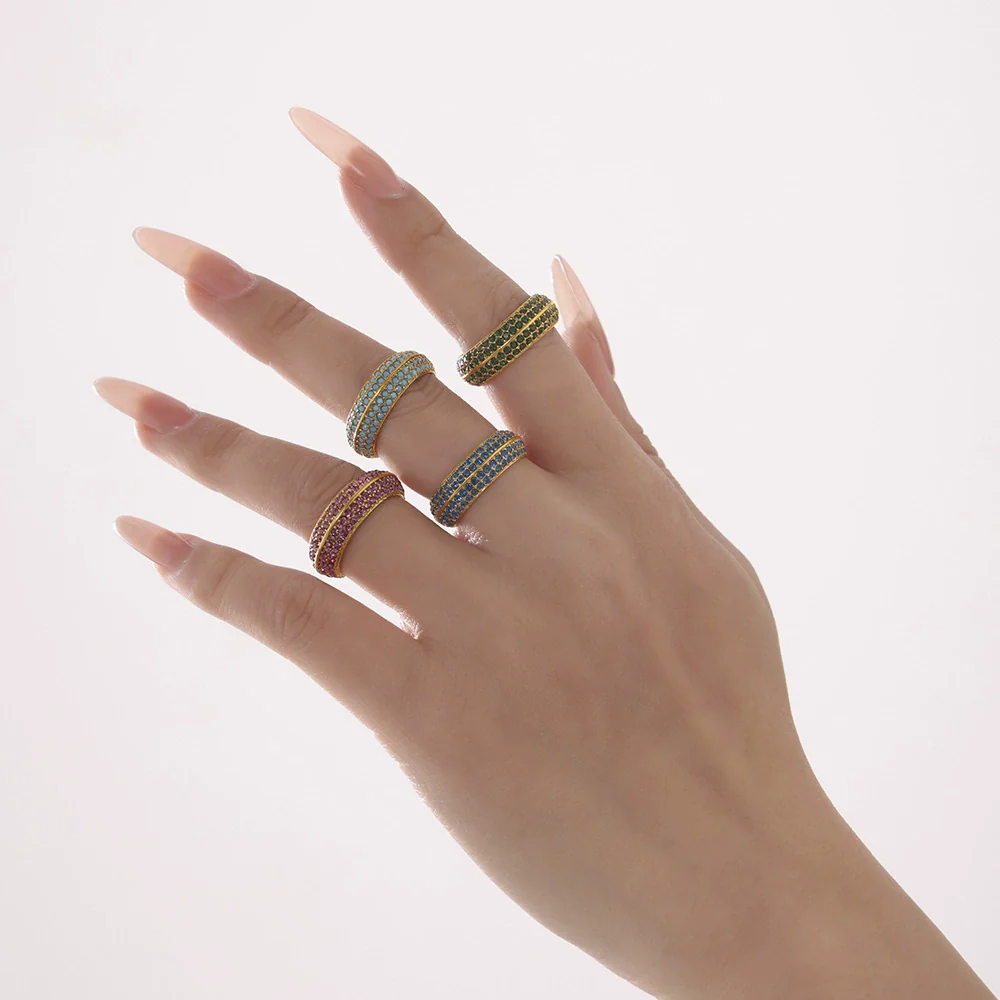 Ring Titanium Steel Geometric Style 5A Zircon Inlaid Electroplating