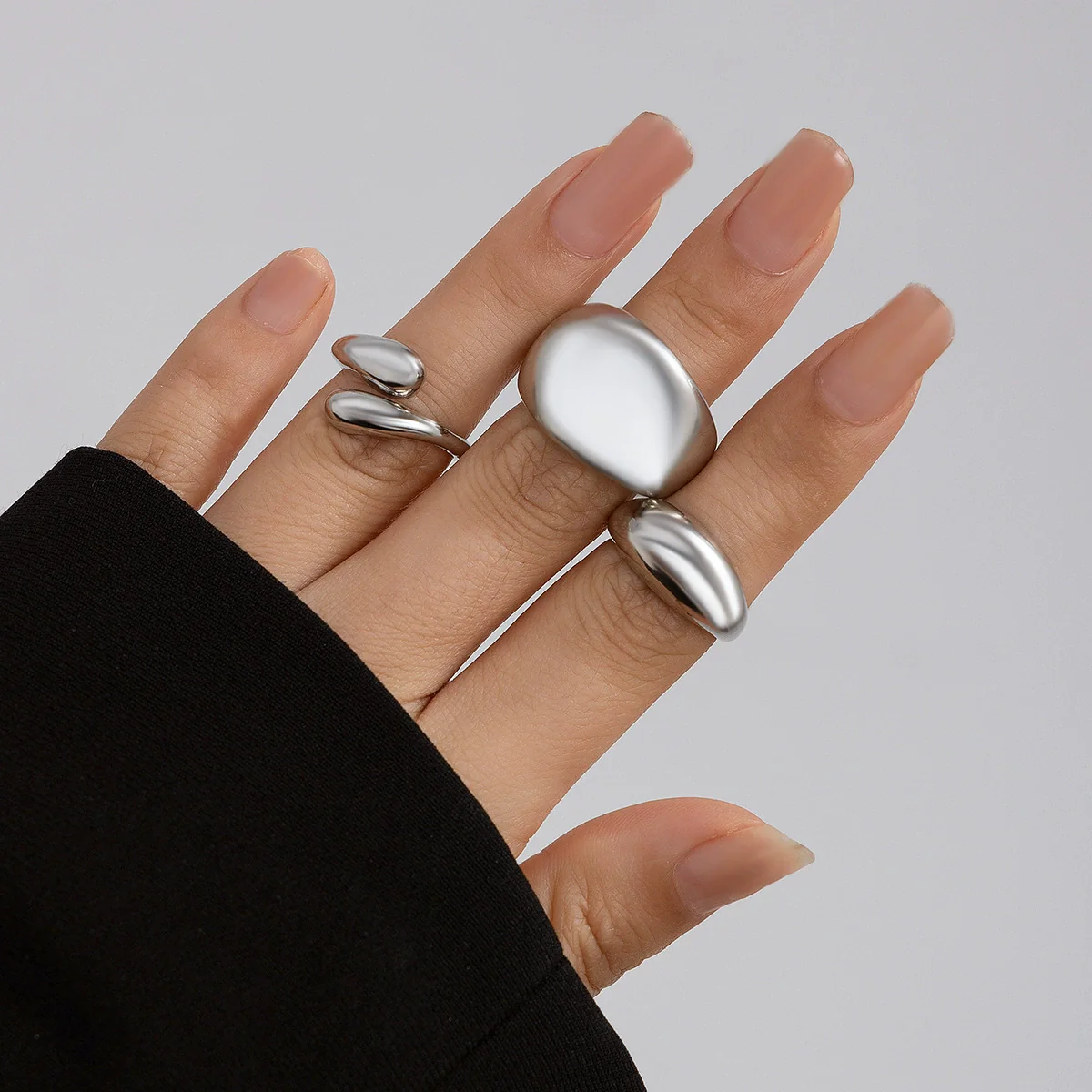 Ring Zinc Alloy Geometric Arc Electroplating For Women - Image 3