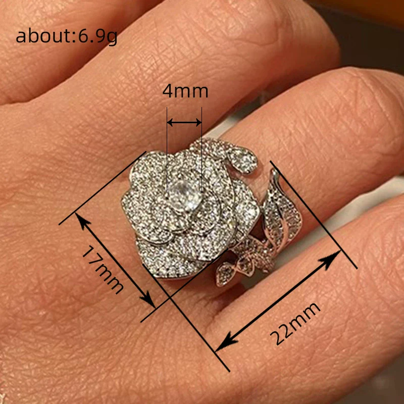 Rose Finger Ring Copper Geometric Drop Shape Zirconia Women's - Image 4
