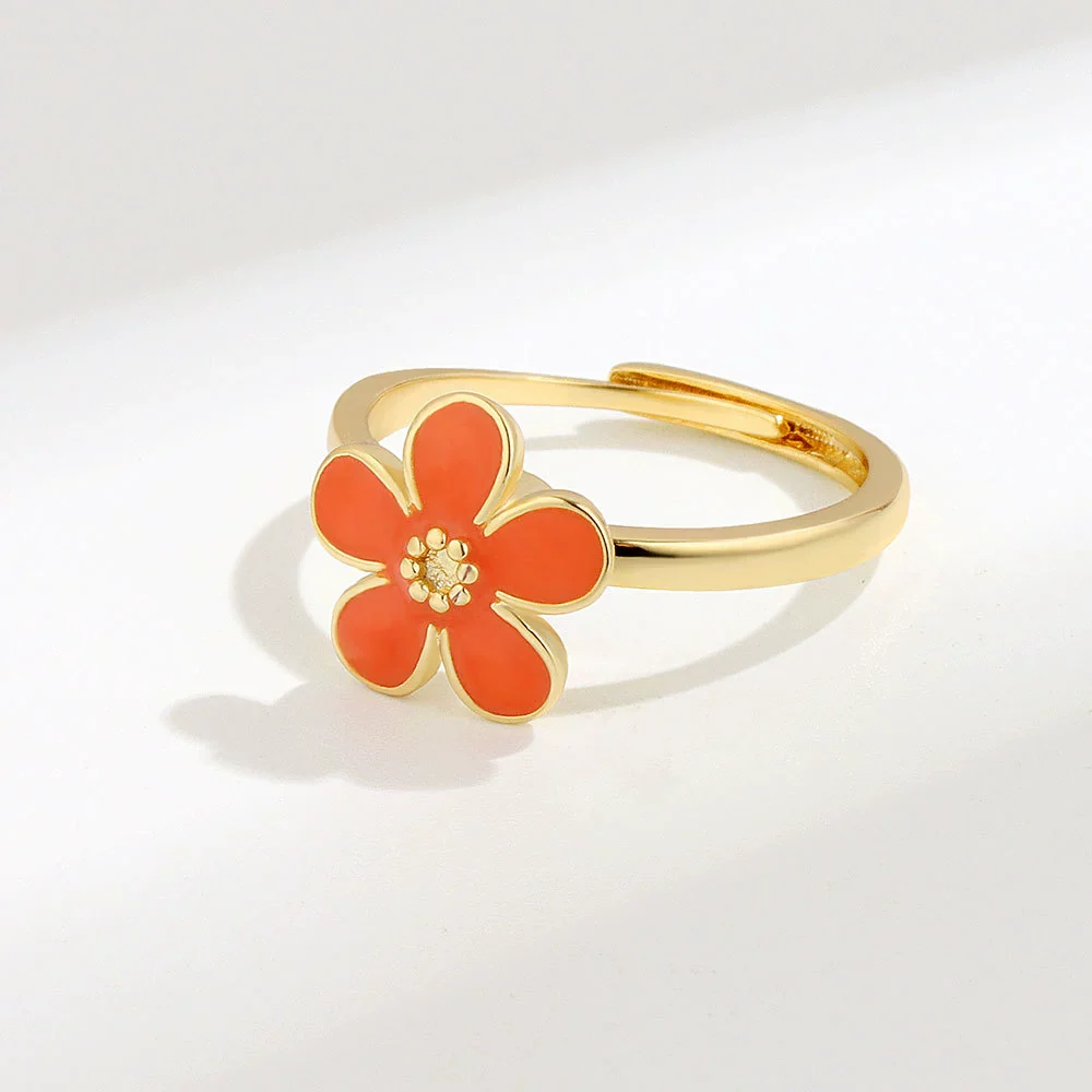 Rotatable Living Antianxiety Decompression Microinlaid Zircon Copper Ring For Women With Plant Flowers Style And Electroplating Design - Image 4
