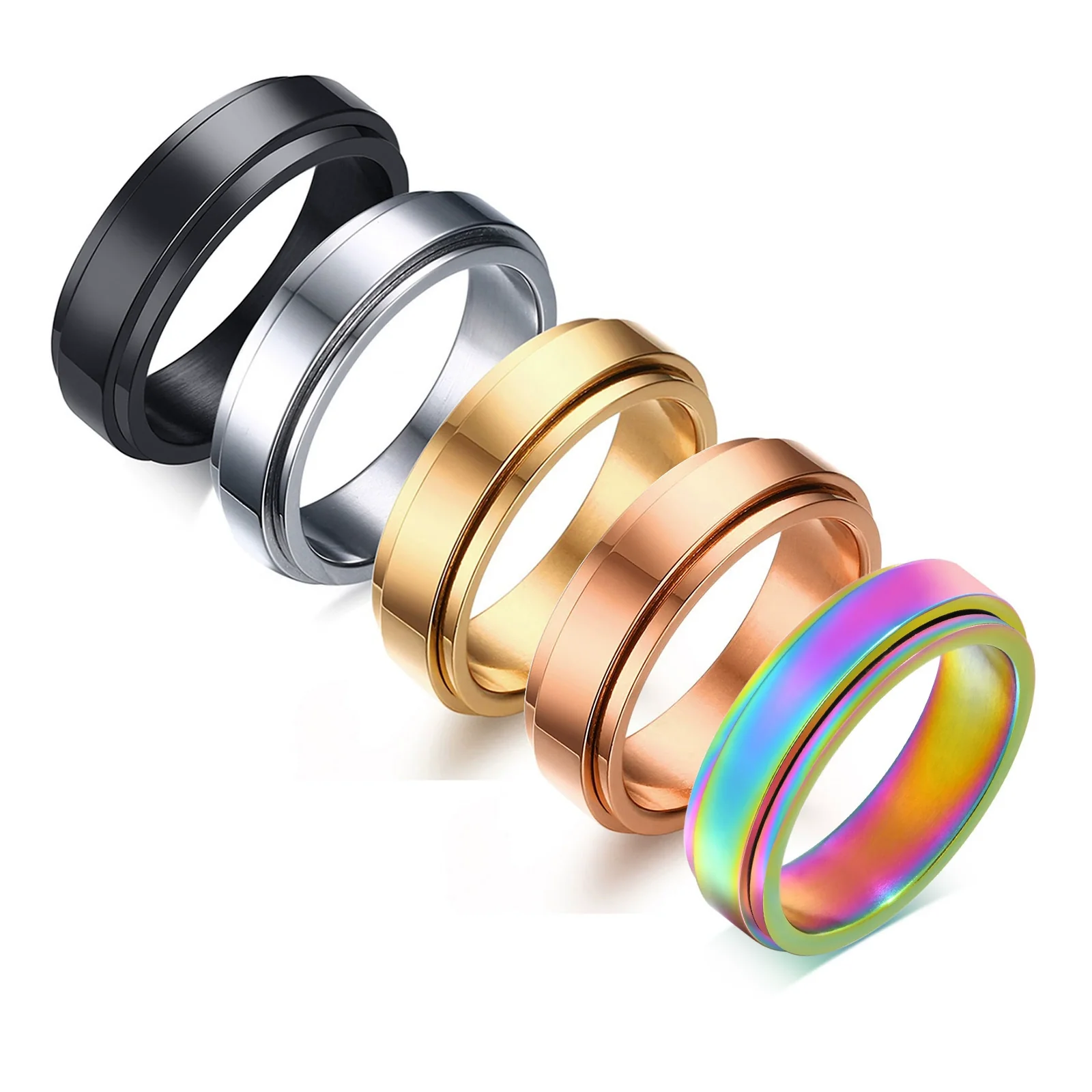 Rotatable Stainless Steel Unisex Ring With Geometric Style And Electroplating Treatment