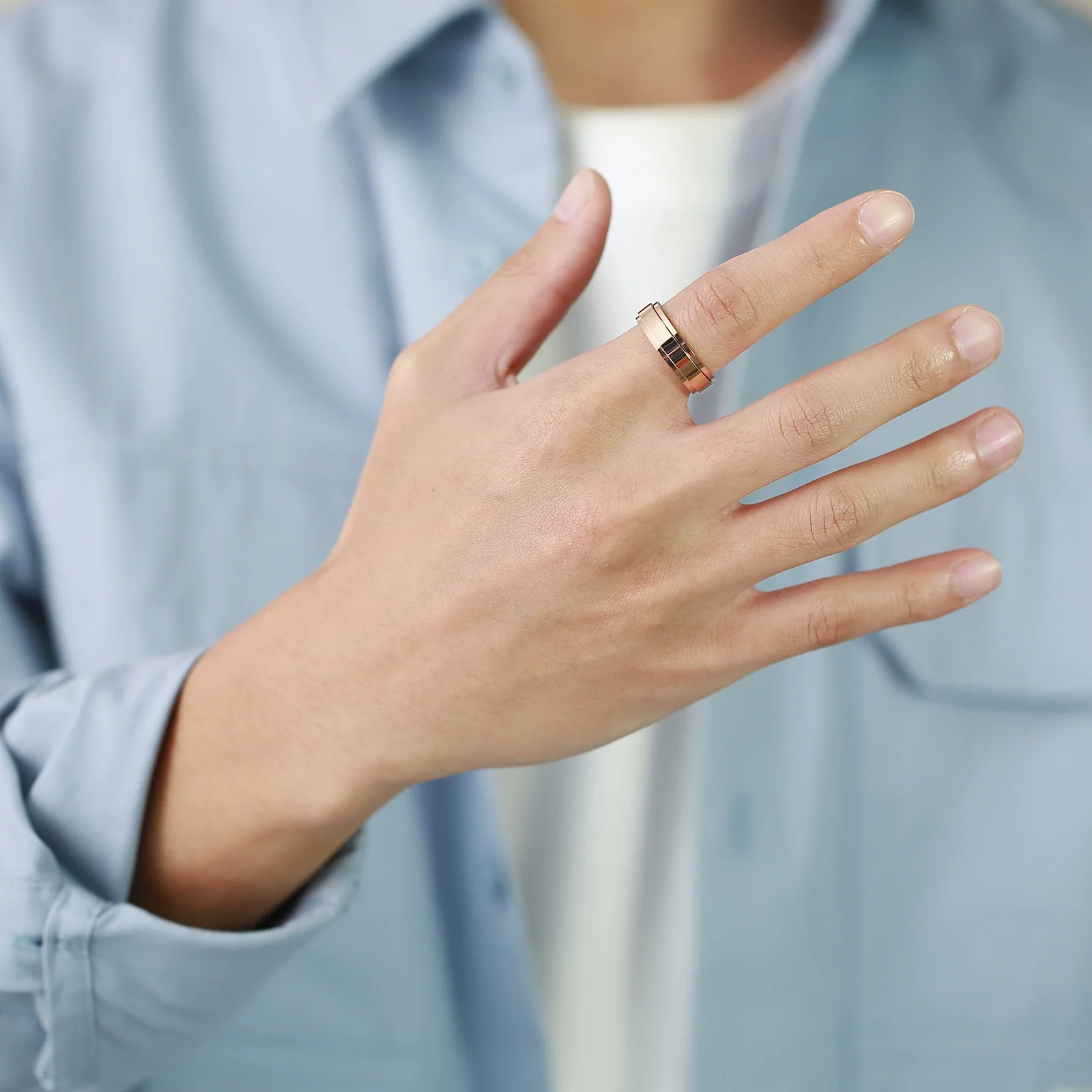 Rotatable Stainless Steel Unisex Ring With Geometric Style And Electroplating Treatment - Image 2