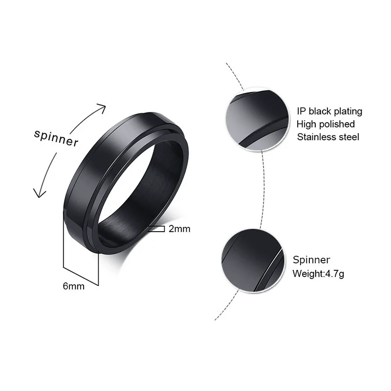 Rotatable Stainless Steel Unisex Ring With Geometric Style And Electroplating Treatment - Image 4