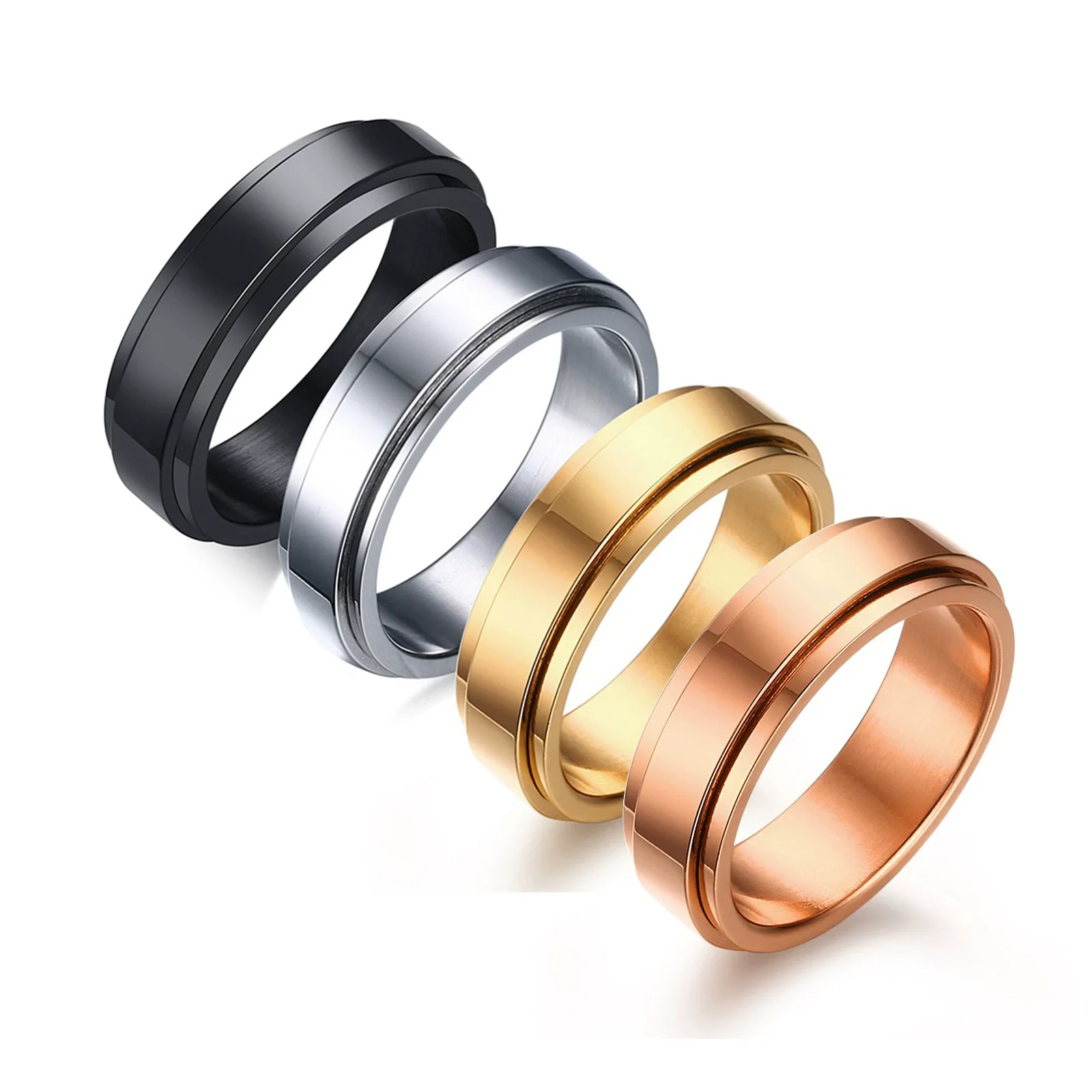Rotatable Stainless Steel Unisex Ring With Geometric Style And Electroplating Treatment - Image 5
