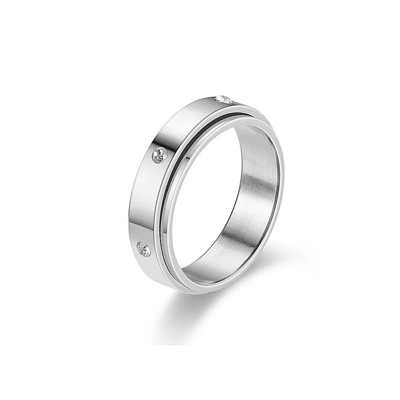 Rotatable Unisex Titanium Steel Diamond Ushaped Couple Ring Fashionable Cold Style Hand Jewelry - Image 2