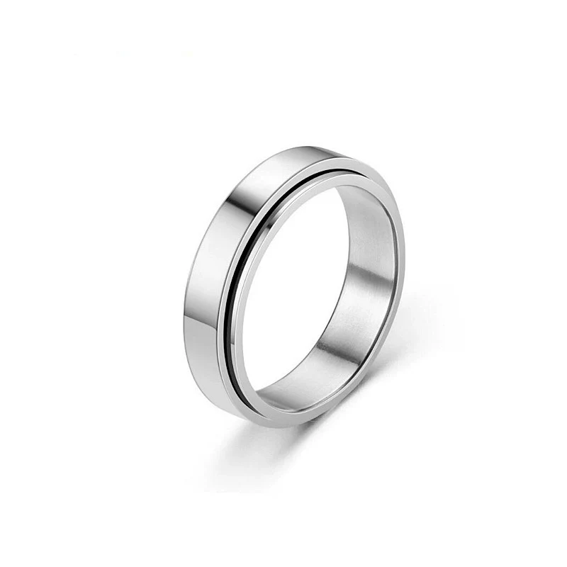 Rotatable Unisex Titanium Steel Diamond Ushaped Couple Ring Fashionable Cold Style Hand Jewelry - Image 3