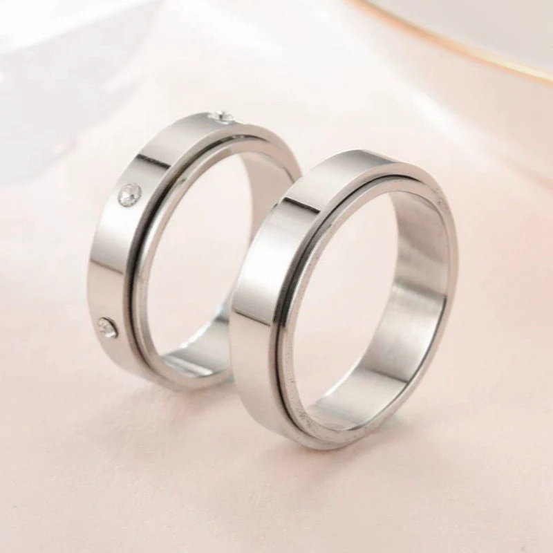 Rotatable Unisex Titanium Steel Diamond Ushaped Couple Ring Fashionable Cold Style Hand Jewelry - Image 4