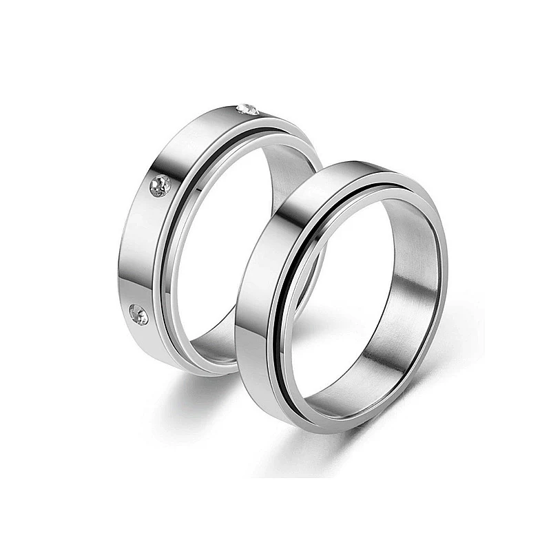 Rotatable Unisex Titanium Steel Diamond Ushaped Couple Ring Fashionable Cold Style Hand Jewelry - Image 5
