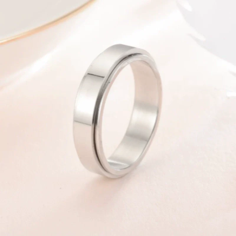 Rotatable Unisex Titanium Steel Diamond Ushaped Couple Ring Fashionable Cold Style Hand Jewelry - Image 6