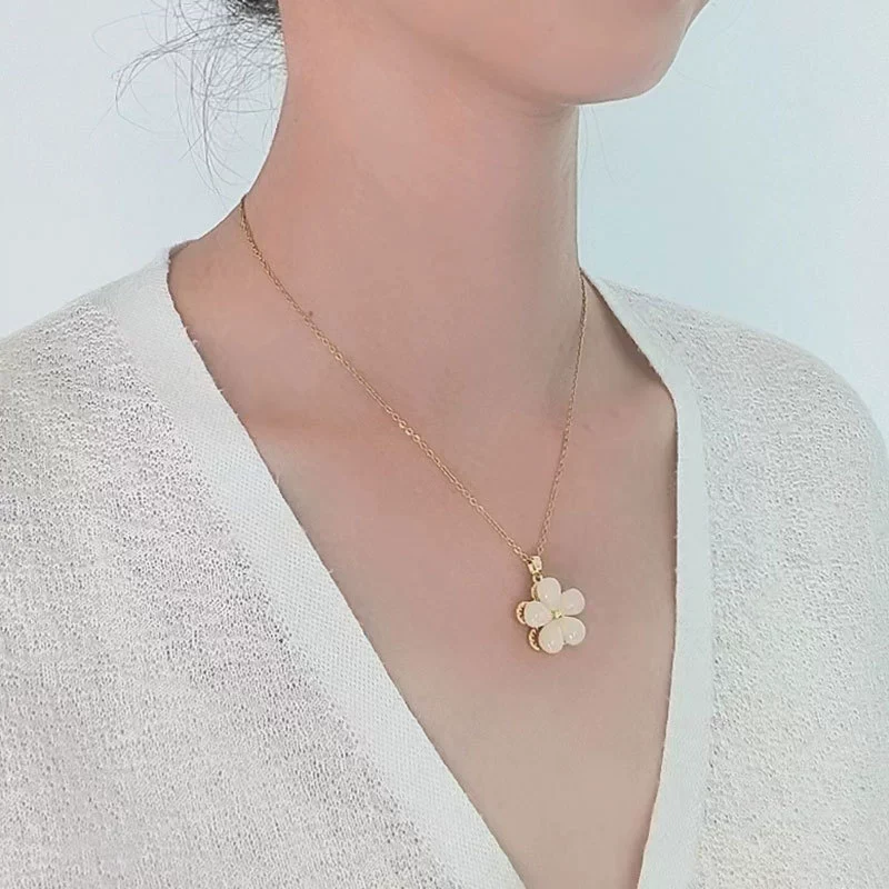Rotating Ring And Necklace Suit Pearl Copper Geometric Plant Flowers Electroplated For Women - Image 2