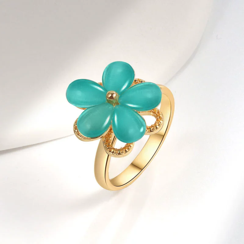 Rotating Ring And Necklace Suit Pearl Copper Geometric Plant Flowers Electroplated For Women - Image 4