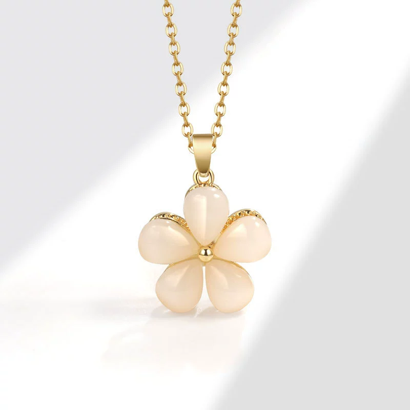 Rotating Ring And Necklace Suit Pearl Copper Geometric Plant Flowers Electroplated For Women - Image 6