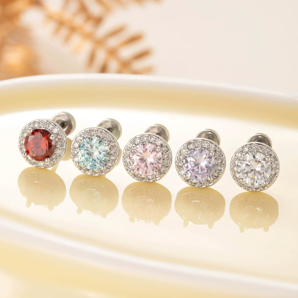 Round Zircon Earrings Titanium Steel Heart And Arrow Geometric Sweet Style - Image 2
