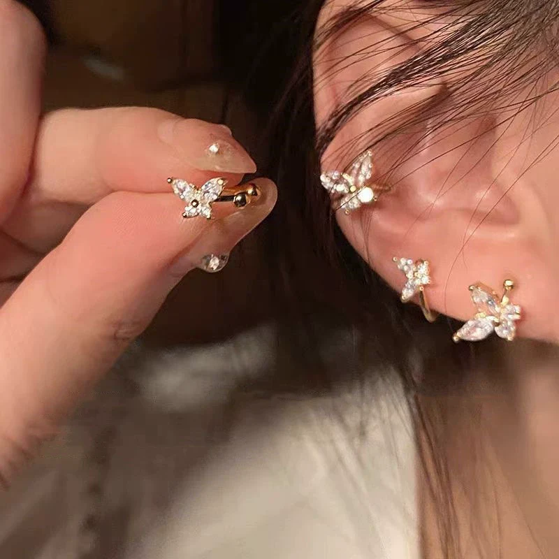 S925 Silver Butterfly Stud Earrings For Women Zircon Pearl Electroplated Light Luxury Niche Highend Minimalist Geometric - Image 2