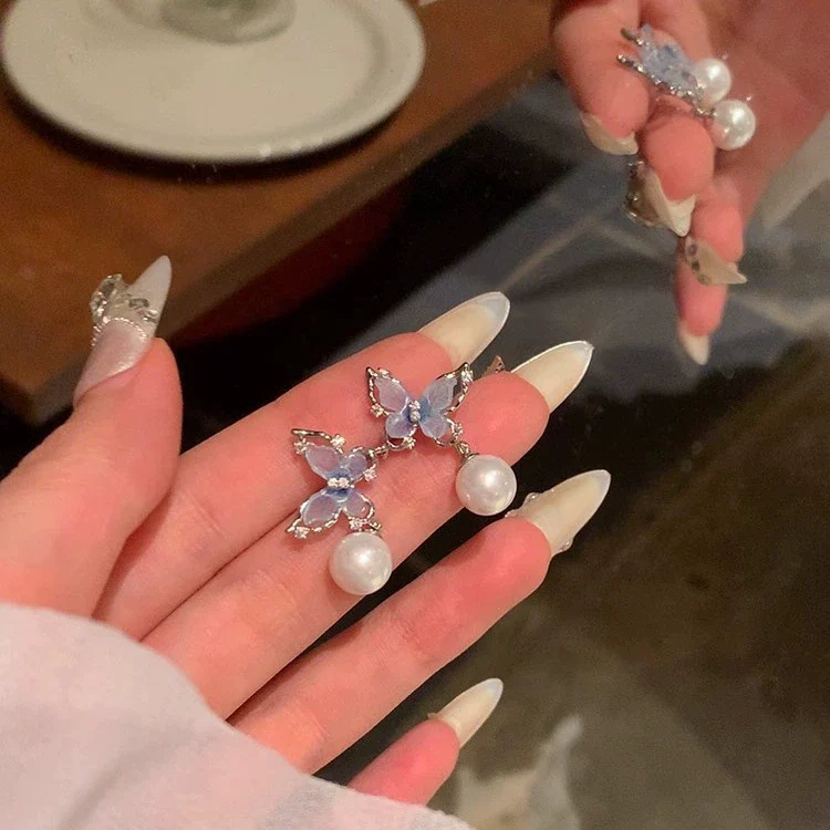 S925 Silver Butterfly Stud Earrings For Women Zircon Pearl Electroplated Light Luxury Niche Highend Minimalist Geometric - Image 42