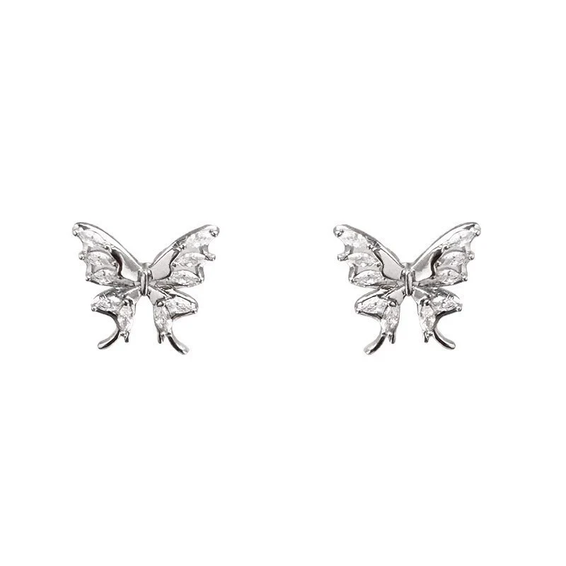 S925 Silver Butterfly Stud Earrings For Women Zircon Pearl Electroplated Light Luxury Niche Highend Minimalist Geometric - Image 5