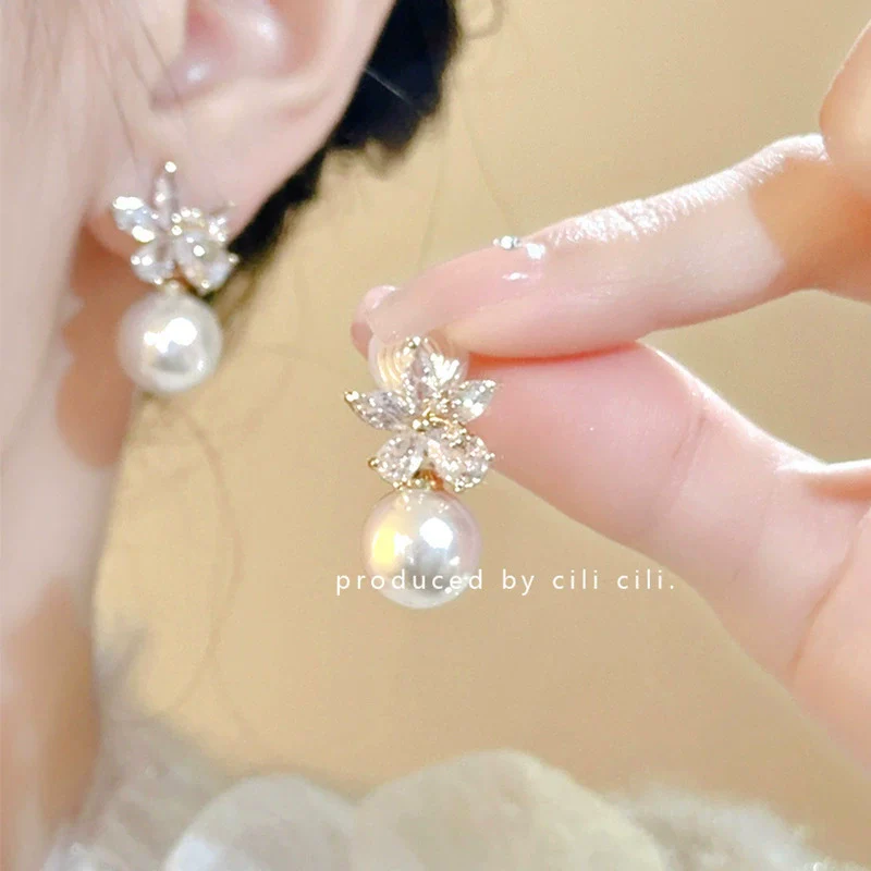 S925 Silver Butterfly Stud Earrings For Women Zircon Pearl Electroplated Light Luxury Niche Highend Minimalist Geometric - Image 59