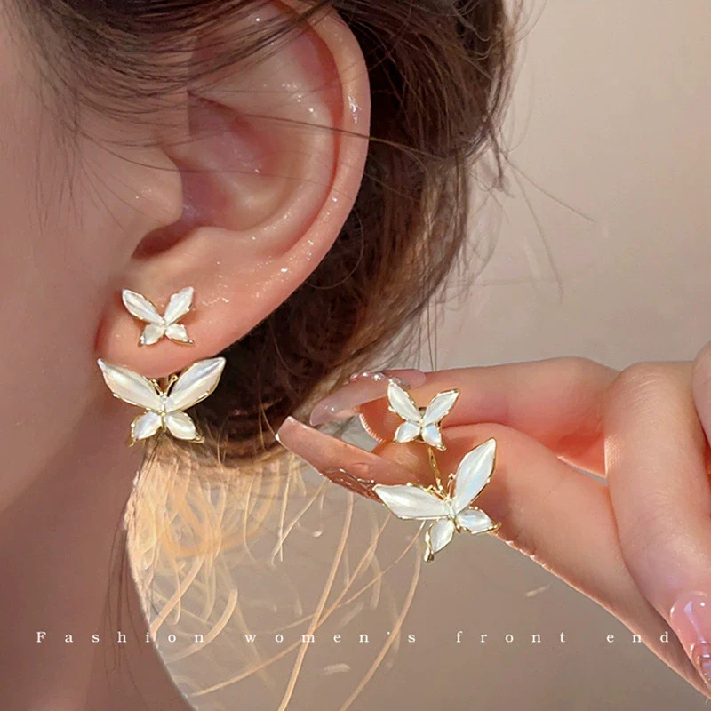 S925 Silver Butterfly Stud Earrings For Women Zircon Pearl Electroplated Light Luxury Niche Highend Minimalist Geometric - Image 6