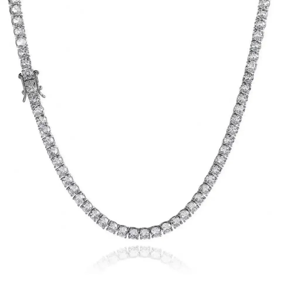 S925 Silver Moissanite Tennis Chain Bracelet And Hip Hop Necklace With Rhombus Geometric Letters Numbers Text Design - Image 5
