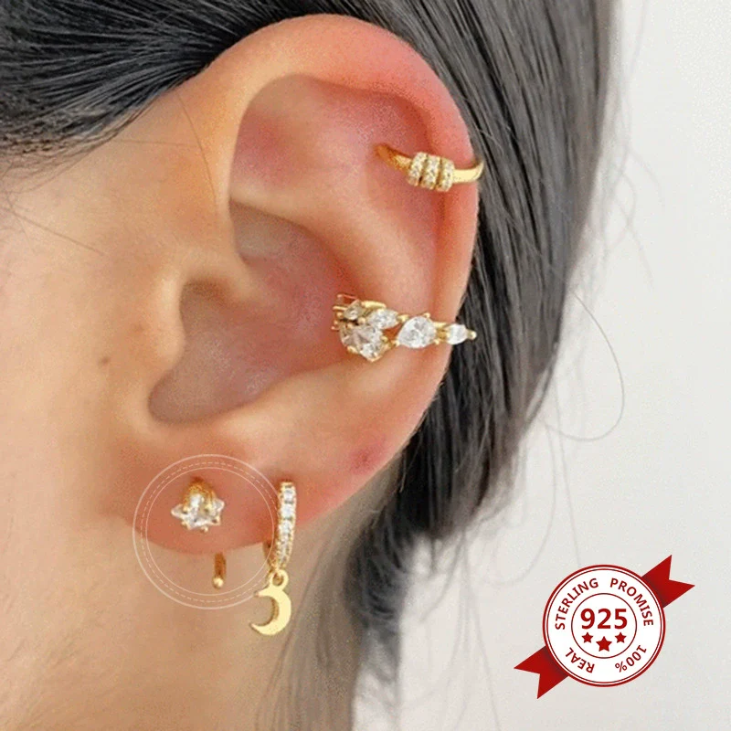 S925 Silver Needle Copper Inlaid Colored Zircon Geometric Electroplated Earrings - Image 4