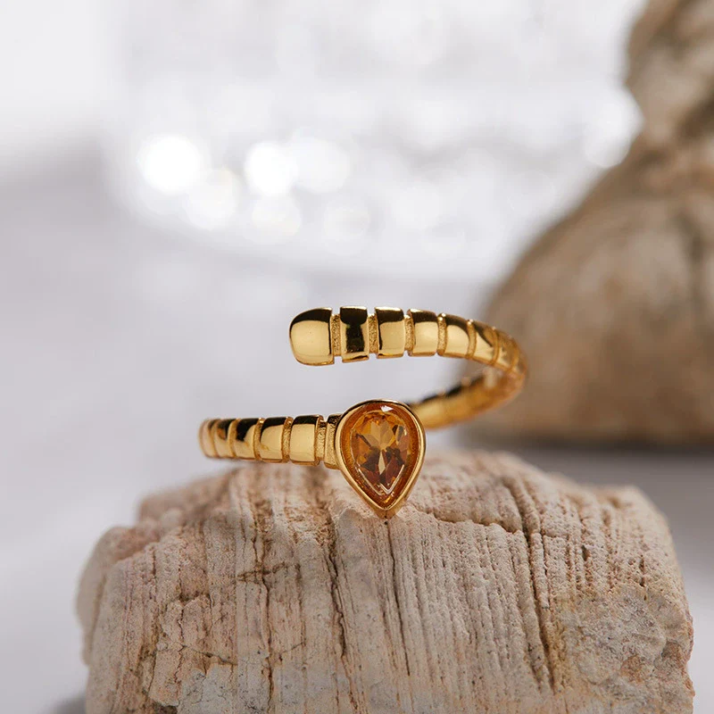 S925 Sterling Silver 18K Gold Plated Spirit Snake Zodiac Crystal Ring With Gems - Image 10