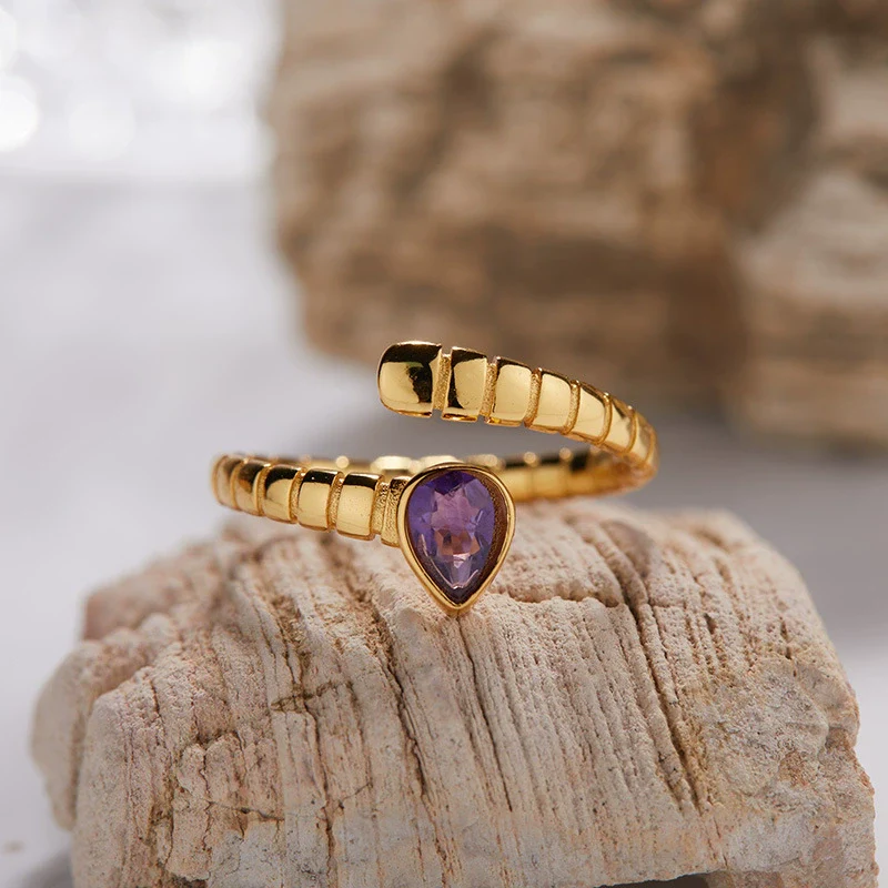 S925 Sterling Silver 18K Gold Plated Spirit Snake Zodiac Crystal Ring With Gems - Image 12