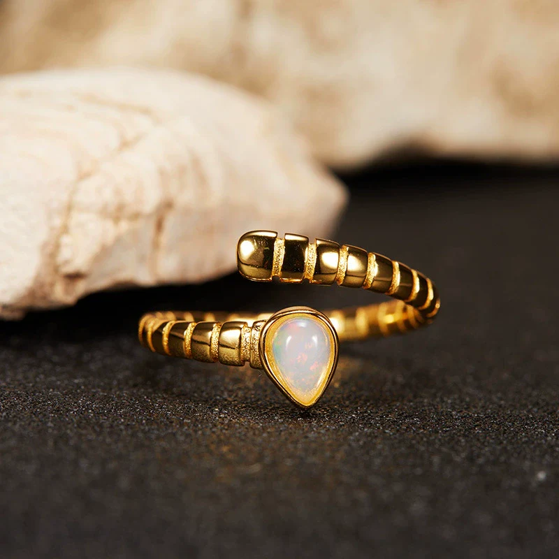 S925 Sterling Silver 18K Gold Plated Spirit Snake Zodiac Crystal Ring With Gems - Image 15