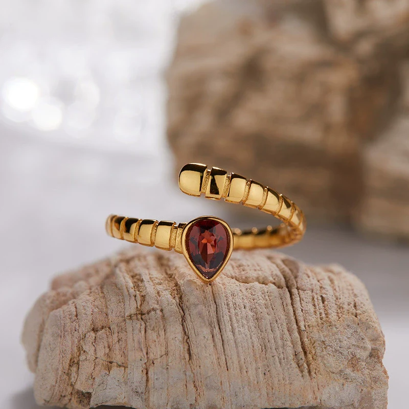 S925 Sterling Silver 18K Gold Plated Spirit Snake Zodiac Crystal Ring With Gems - Image 3