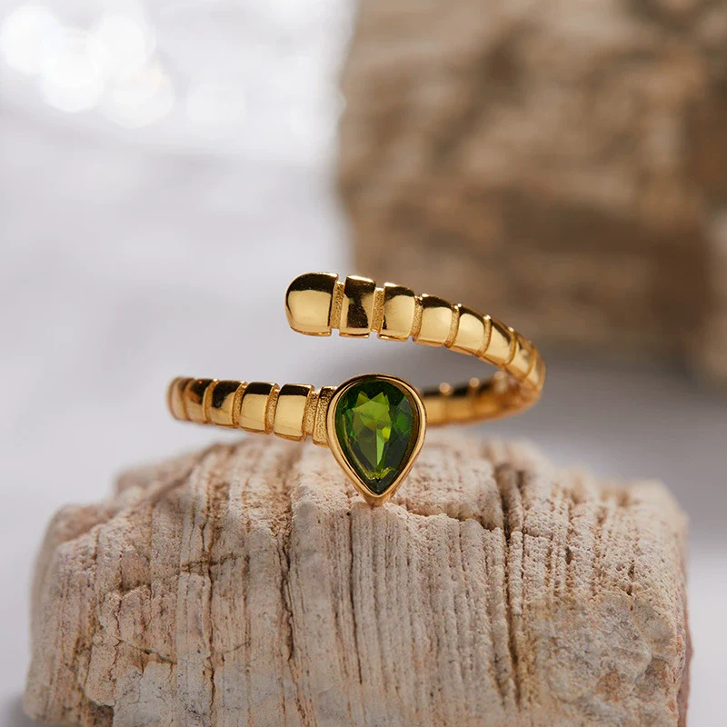 S925 Sterling Silver 18K Gold Plated Spirit Snake Zodiac Crystal Ring With Gems - Image 4