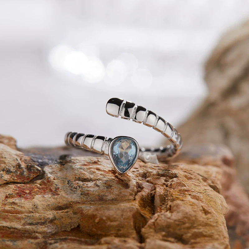 S925 Sterling Silver 18K Gold Plated Spirit Snake Zodiac Crystal Ring With Gems - Image 6