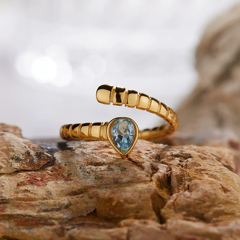 S925 Sterling Silver 18K Gold Plated Spirit Snake Zodiac Crystal Ring With Gems - Image 7