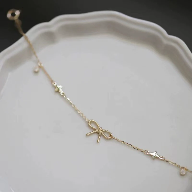S925 Sterling Silver Bow And Flower Patterned Bracelet For Women 14K Gold Plated - Image 3
