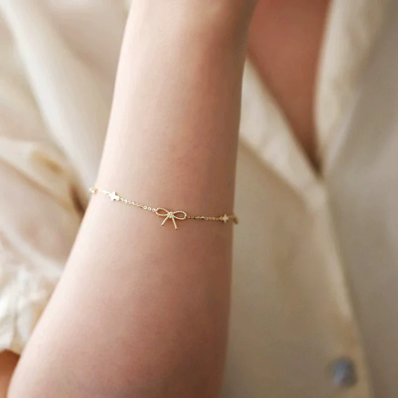 S925 Sterling Silver Bow And Flower Patterned Bracelet For Women 14K Gold Plated - Image 4