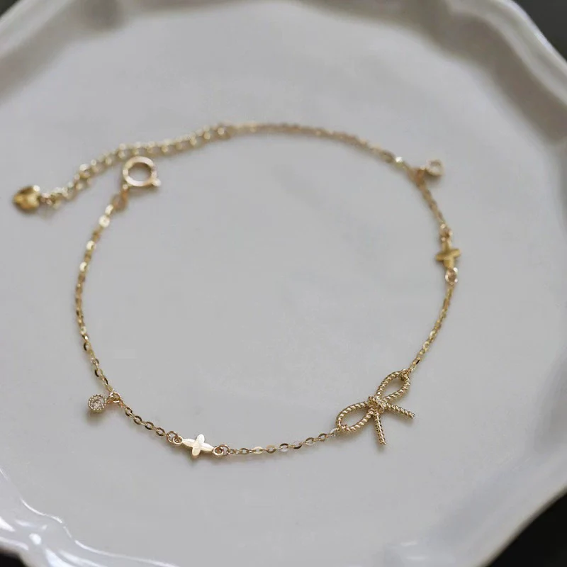 S925 Sterling Silver Bow And Flower Patterned Bracelet For Women 14K Gold Plated - Image 6