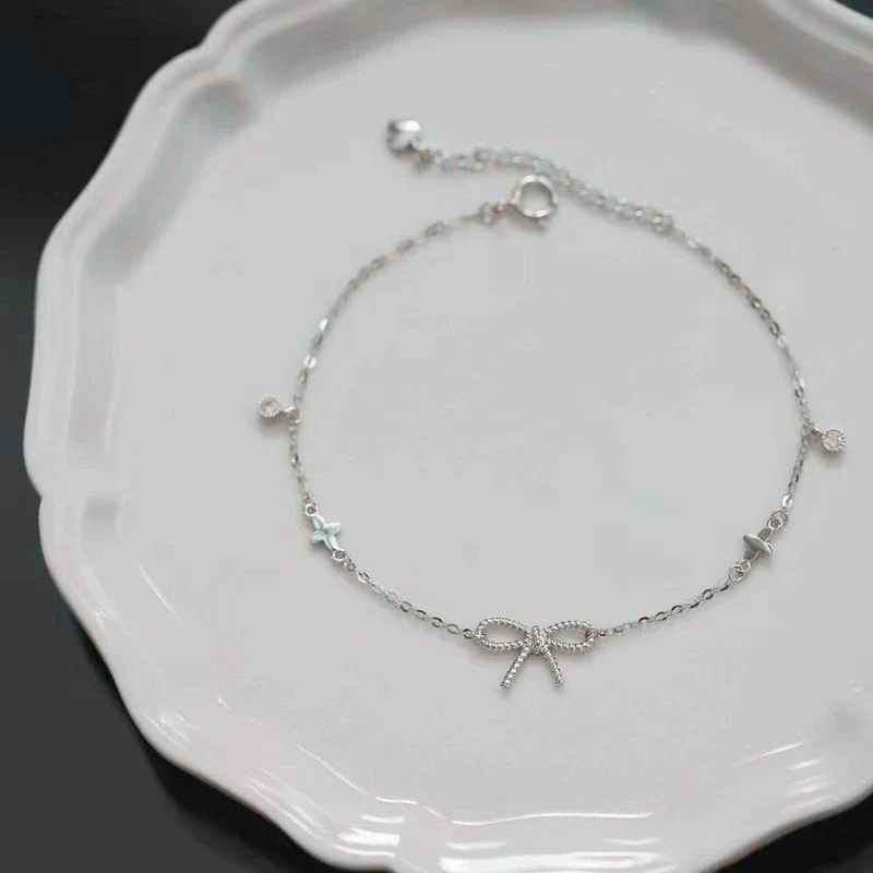 S925 Sterling Silver Bow And Flower Patterned Bracelet For Women 14K Gold Plated - Image 7