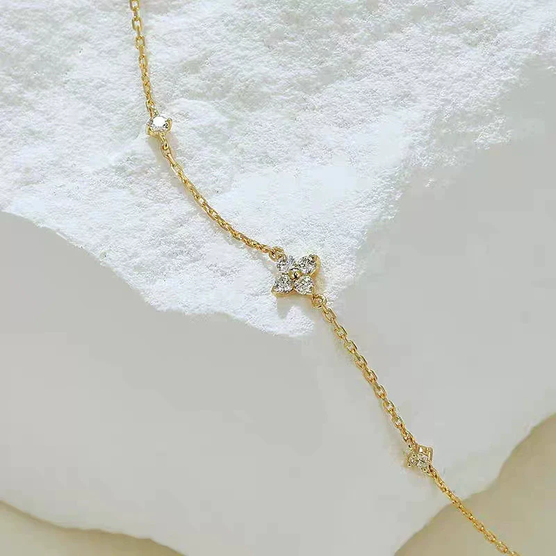 S925 Sterling Silver Fourleaf Clover Bracelet Plated With 18K Gold Inlaid With Zircon Light Luxury Style - Image 4