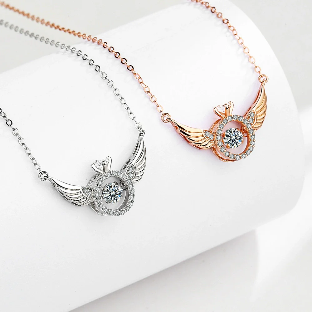 S925 Sterling Silver Geometric Angel Wings Pendant Necklace For Women - Image 4