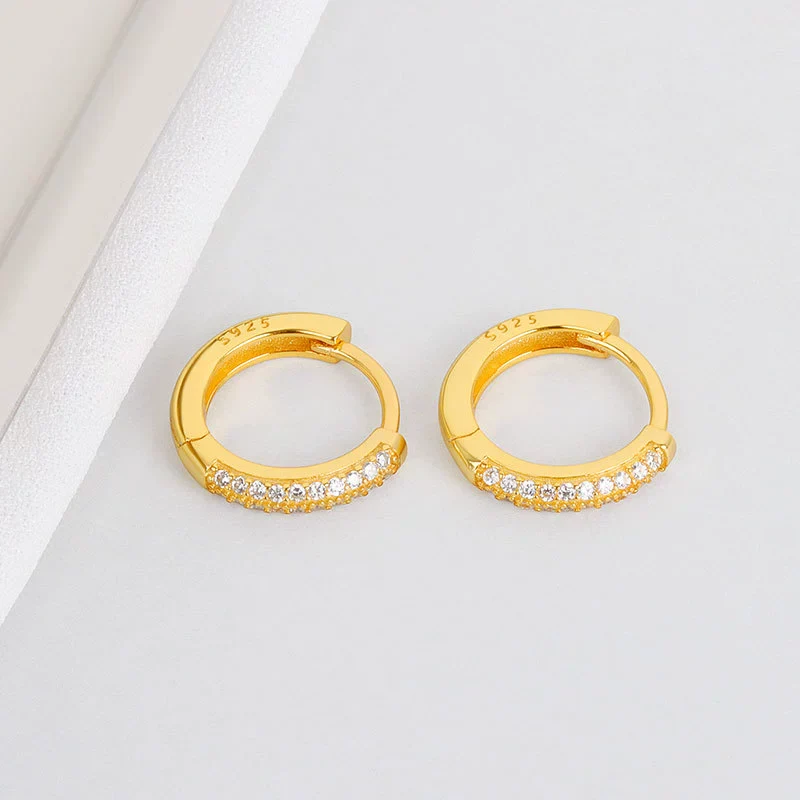 S925 Sterling Silver Geometric Diamond Zircon Earrings For Female With Electroplating