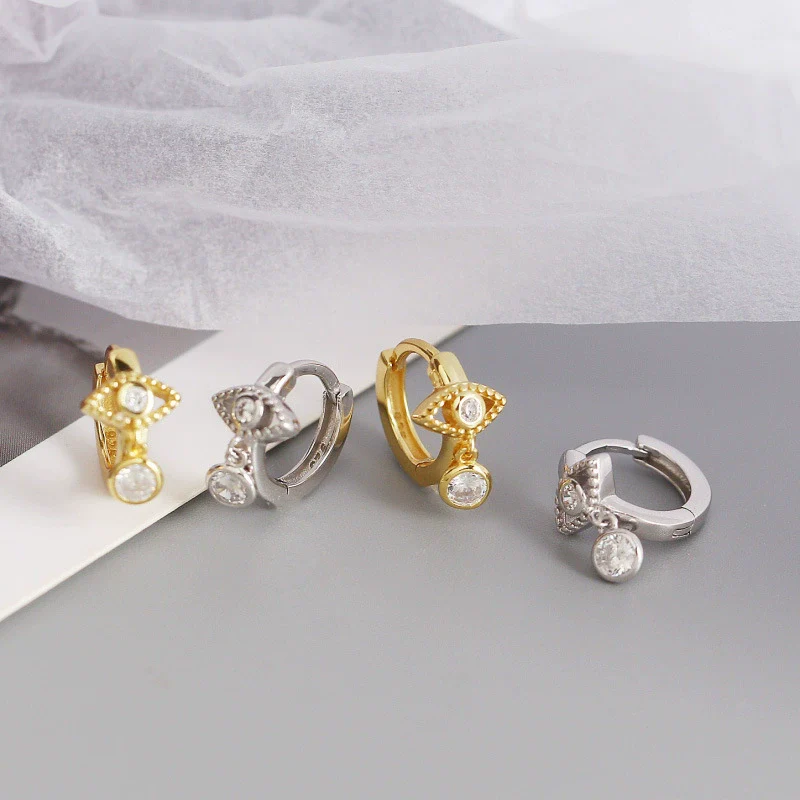 S925 Sterling Silver Geometric Eyes Tears Earrings With Electroplating - Image 4