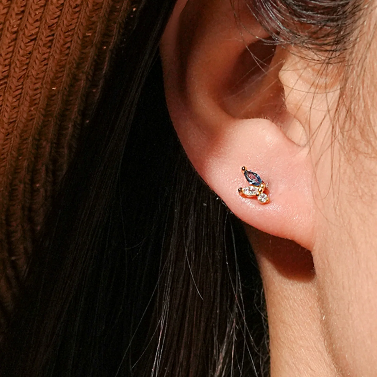 S925 Sterling Silver Geometric Style Earrings Inlaid With Zircon Electroplated With Platinum And 18K Gold For Women - Image 2
