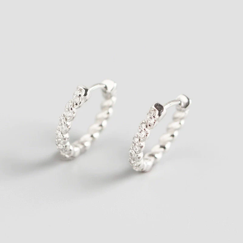 S925 Sterling Silver Geometric Wave With Diamond Earring Buckles Trendy Earrings - Image 6