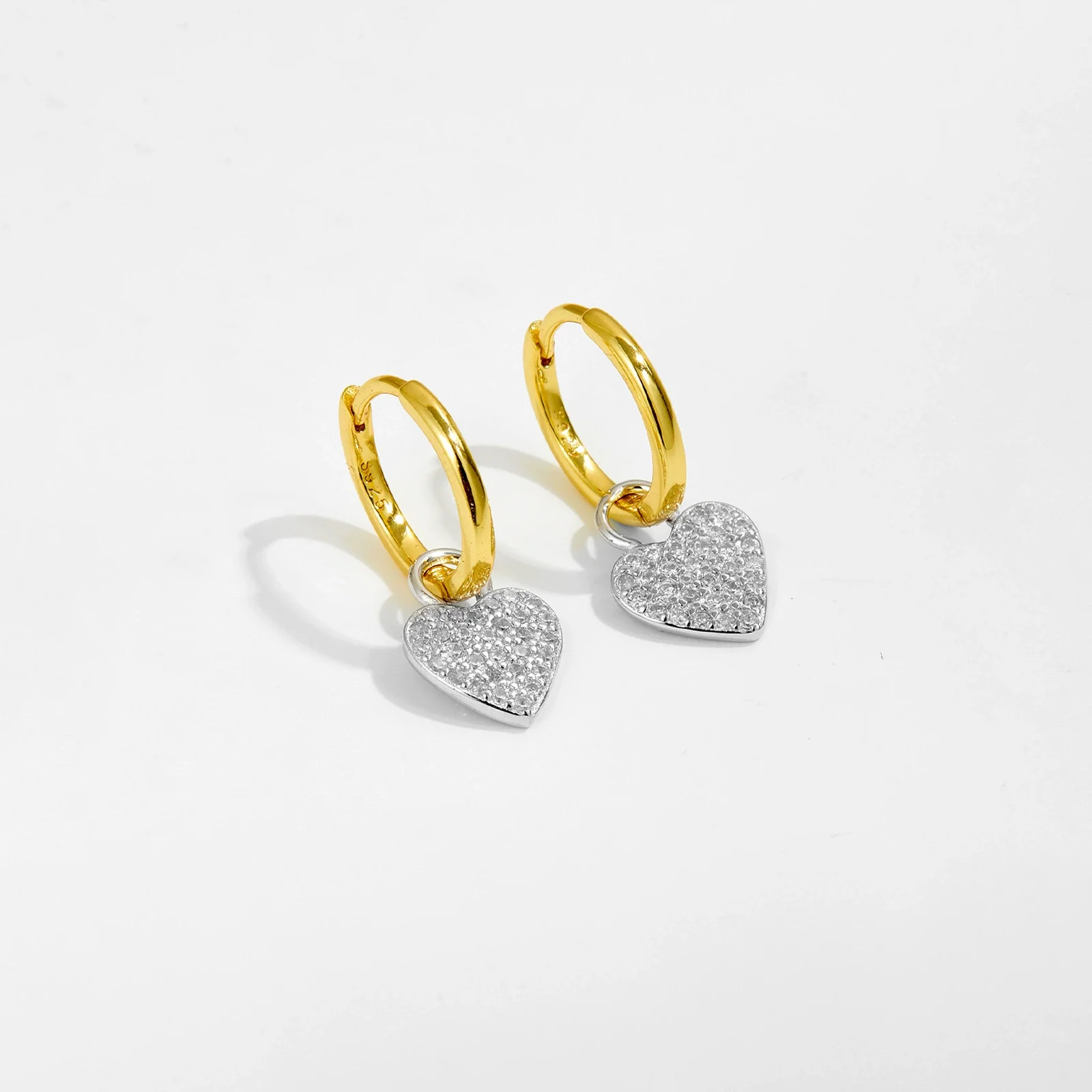 S925 Sterling Silver Heart Pendant Earrings Microinlaid Zirconium Electroplated Platinum 18K Gold Fashionable - Image 3
