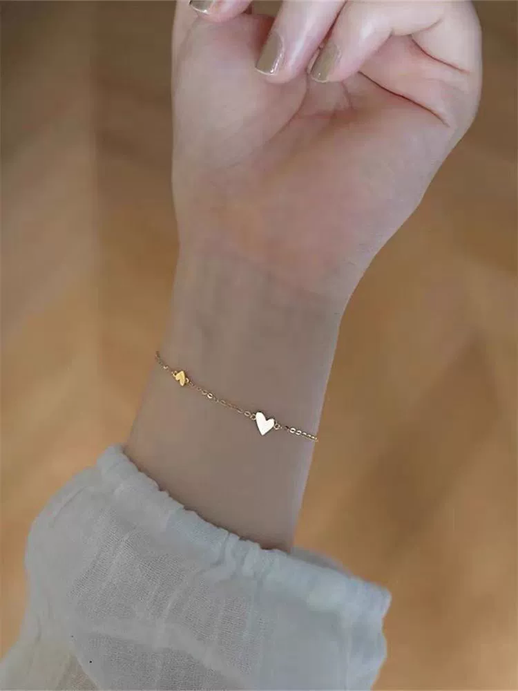 S925 Sterling Silver Heartshaped Women's Bracelet With Hearts Simple 18K Gold Plated Polishing Style - Image 3
