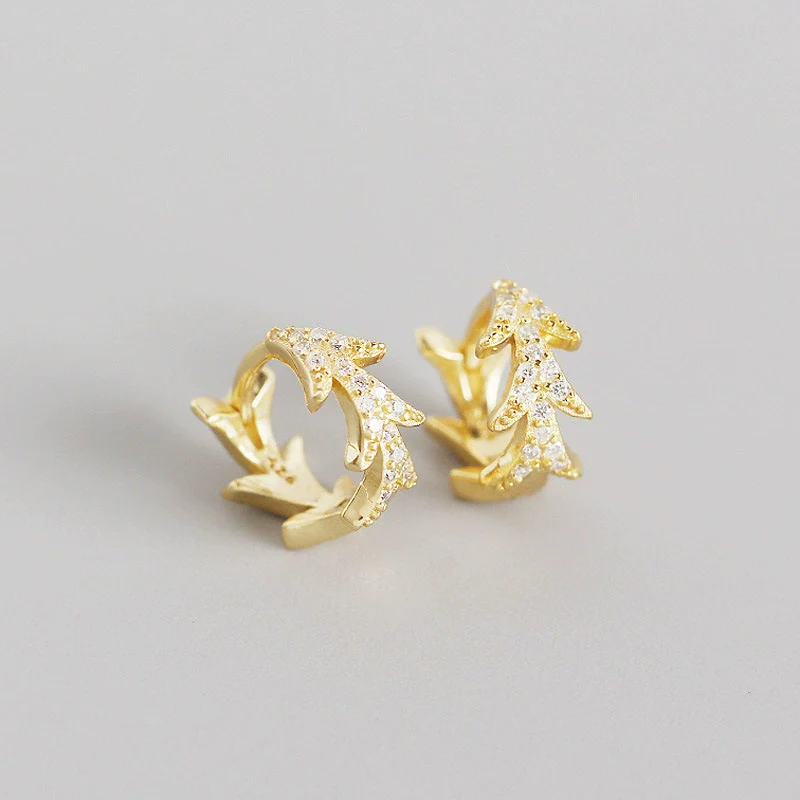 S925 Sterling Silver Leaf Design Electroplated Light Luxury Style Earrings - Image 7
