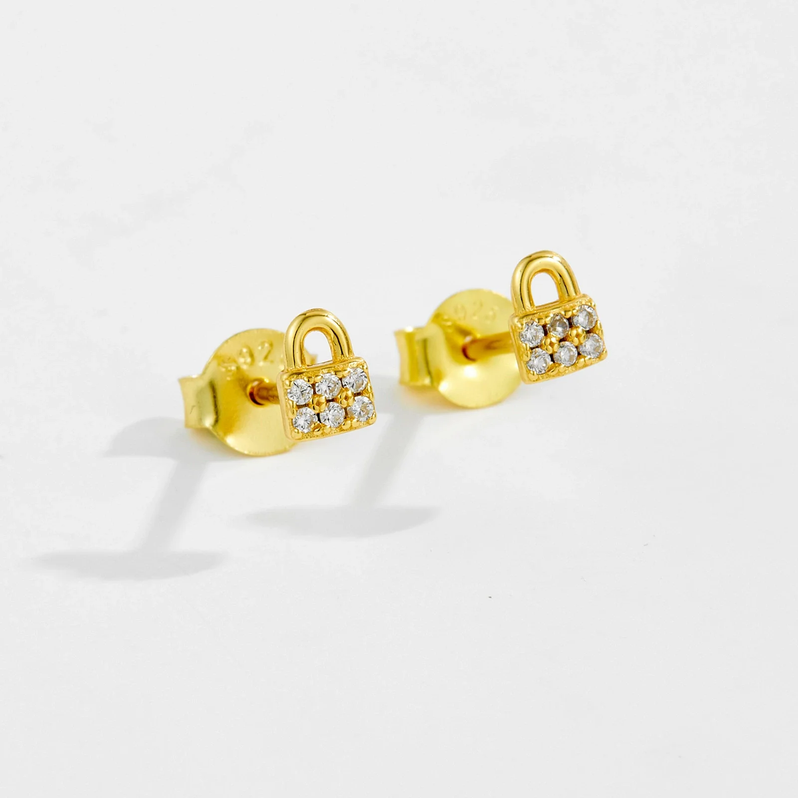 S925 Sterling Silver Lock Key Earrings Microinlaid Zircon Electroplated Platinum 18K Gold Fashion Unisex - Image 3